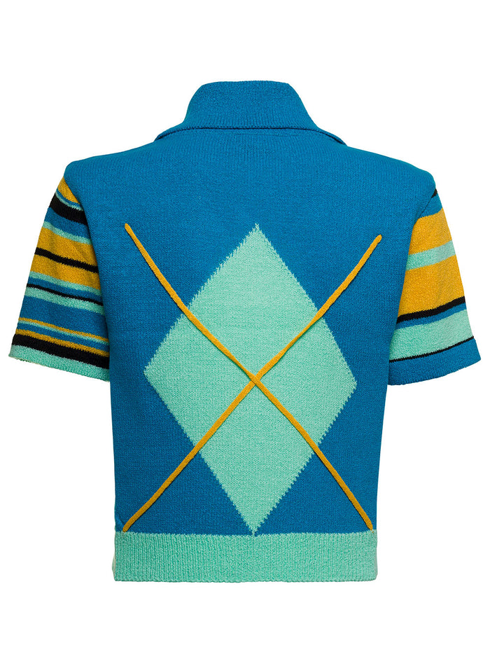 Andersson Bell Womans Argykes Multicolor Polo Shirt With Geometric Print Blu Acrylic Nylon Tshirts And