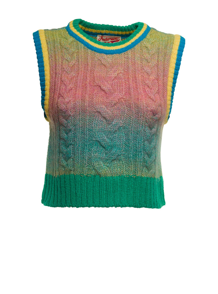 Andersson Bell Woman Jesse Gradation Multicolor Cable Knit Vest Nylon Wool Kid Mohair Jersey