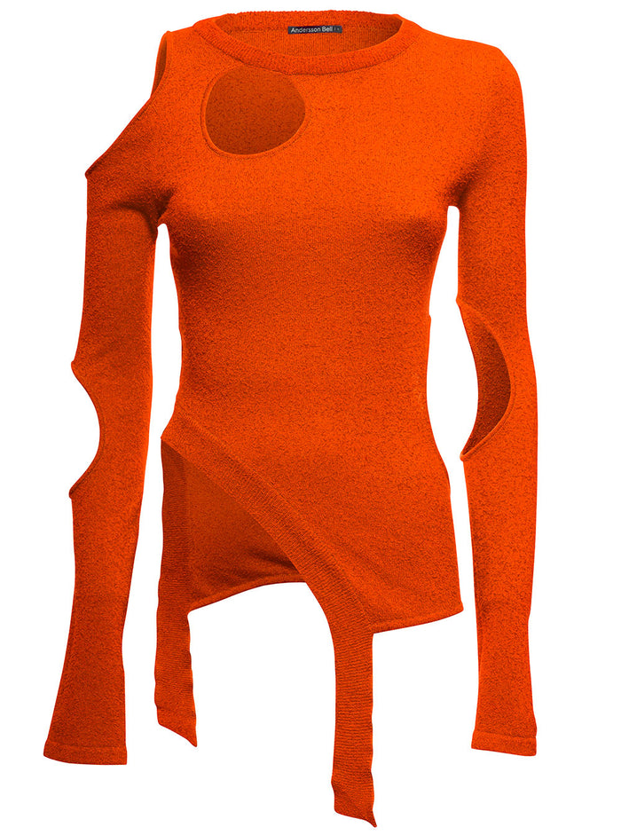 Andersson Bell Woman Orange Cotton Sweater With Cut Out Details Jersey