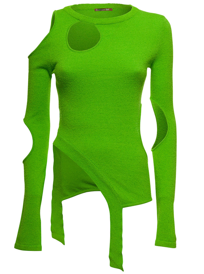 Andersson Bell Womans Bonnie Long Sleeves Cotton Shirt With Cut Out Inserts Green Jersey