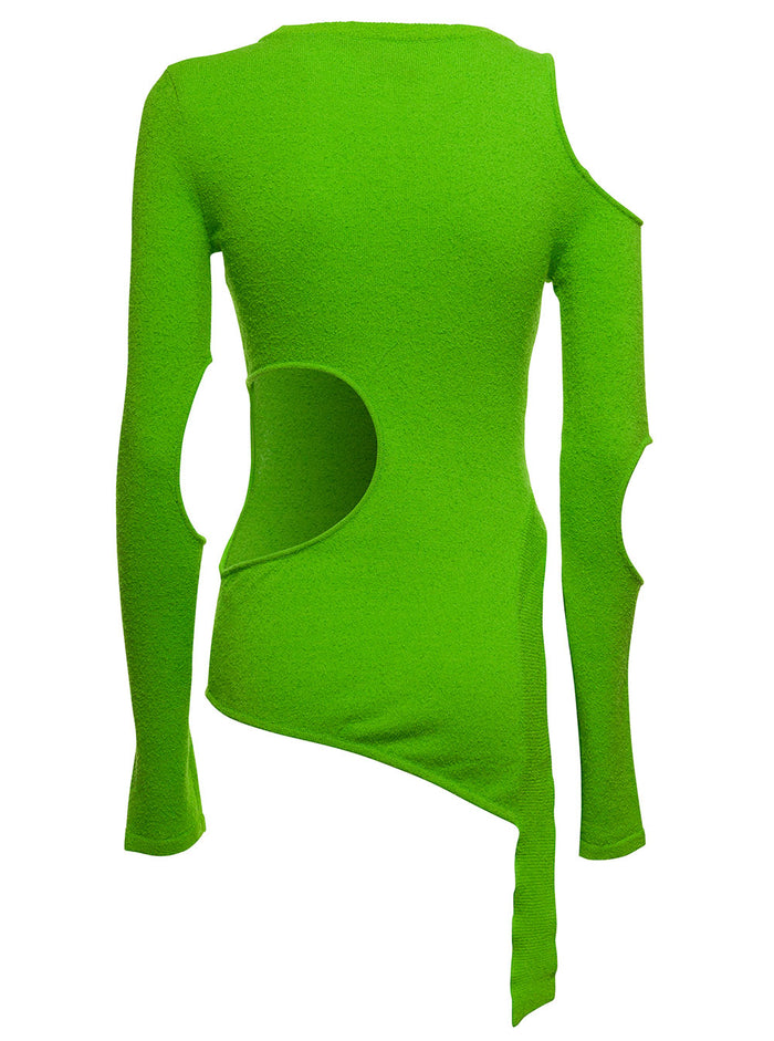 Andersson Bell Womans Bonnie Long Sleeves Cotton Shirt With Cut Out Inserts Green Jersey