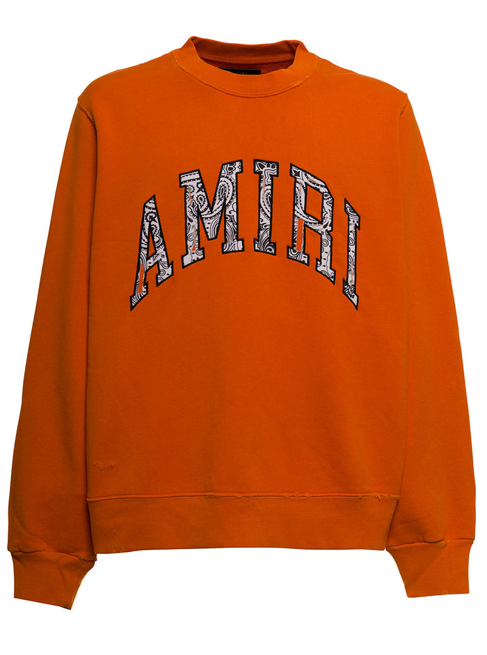 Amiri Man Orange Jersey Sweatshirt With Bandana Logo Cotton Sweatshirts