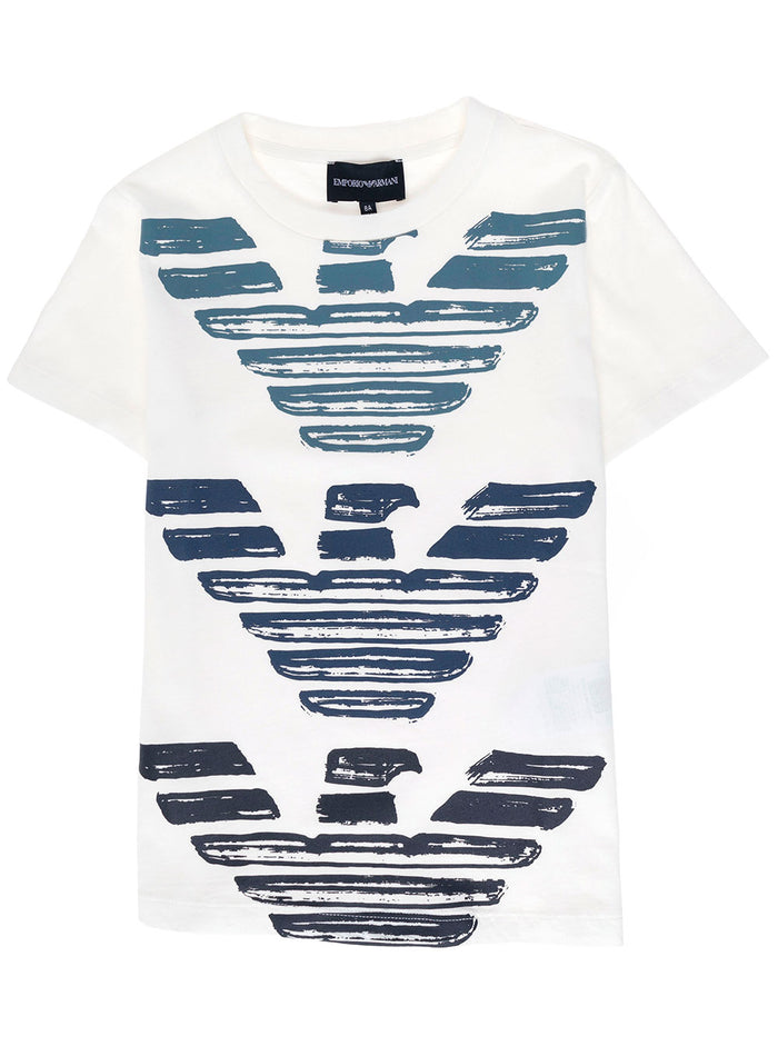 Emporio Armani Boy Cotton White T-Shir With Logo Print Tshirts And Polo Shirts