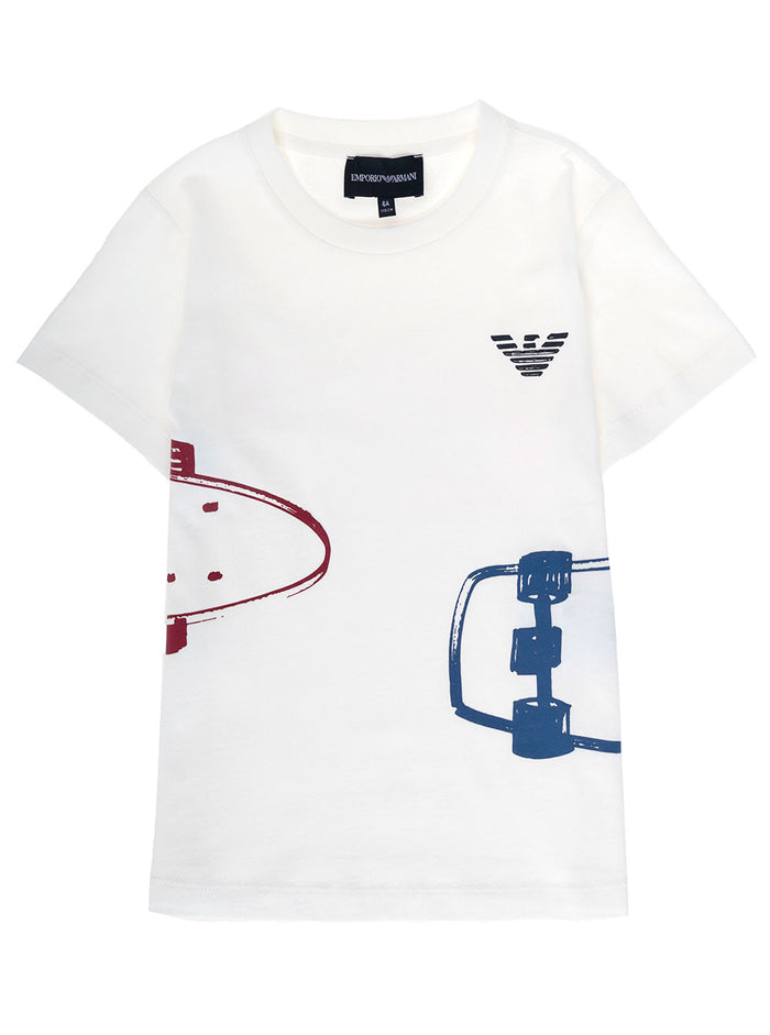 Emporio Armani Boy Cotton White T-Shirt With Print Tshirts And Polo Shirts