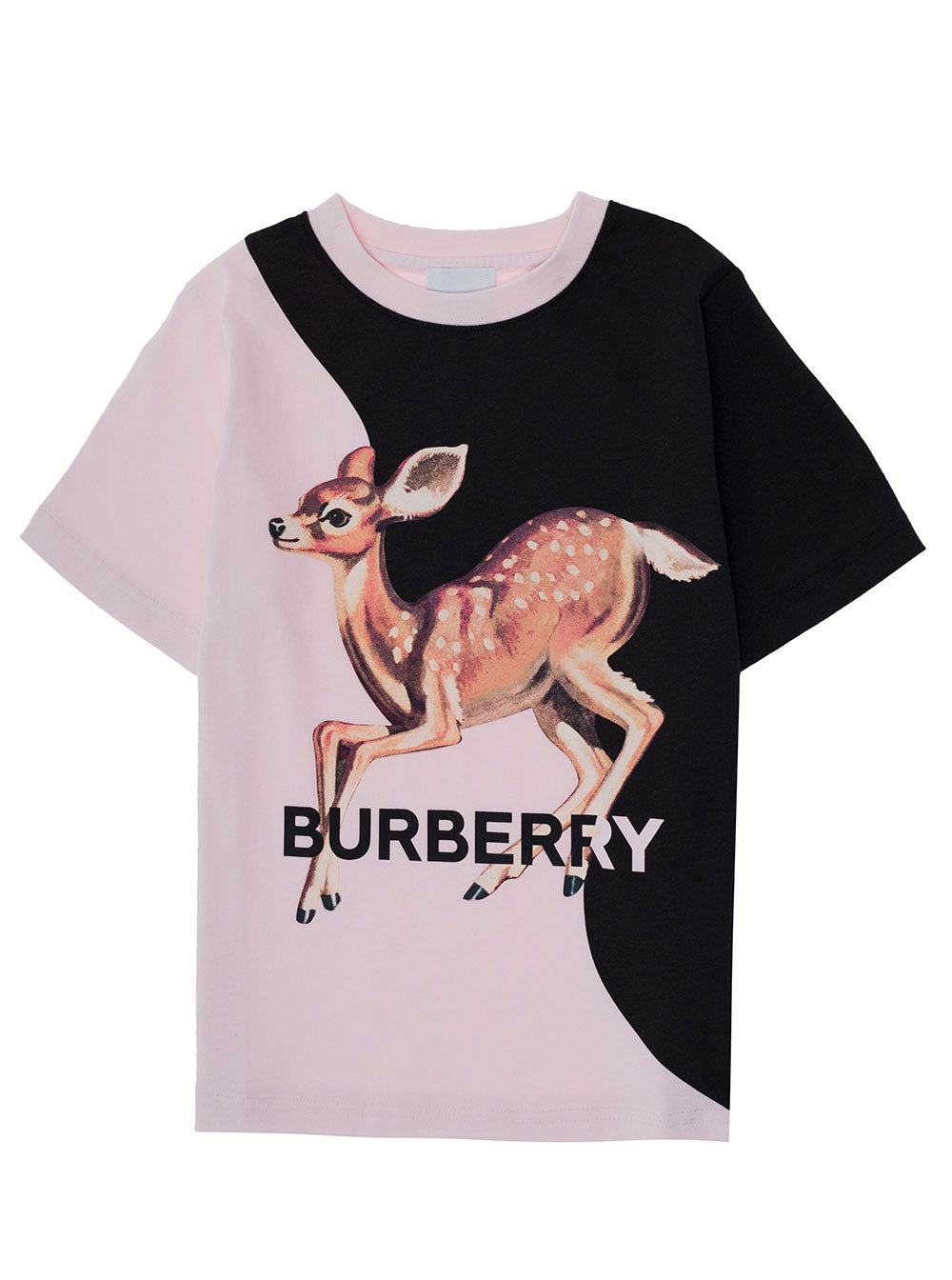Burberry Kids Cotton Pink And Black Girl T-Shirt With Fawn Printed Tshirts Polo Shirts
