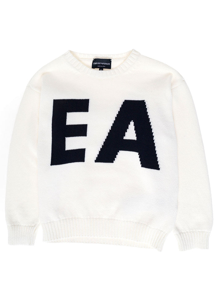 Emporio Armani Boy Blend Cotton White T-Shirt With Logo Polyamide Jersey