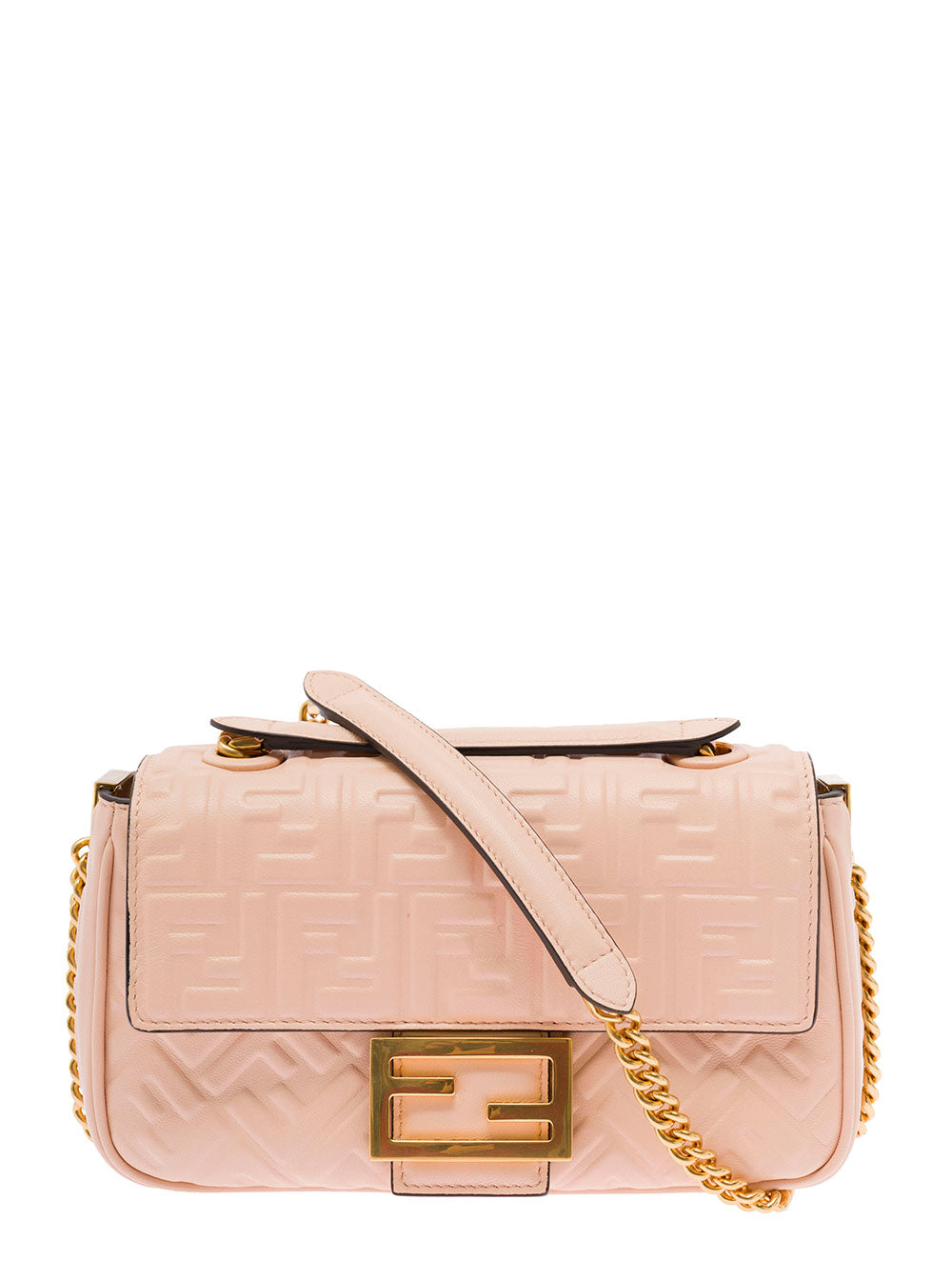 Baguette Chain Pink Leather Fendi Woman Crossbody Bag Lamb