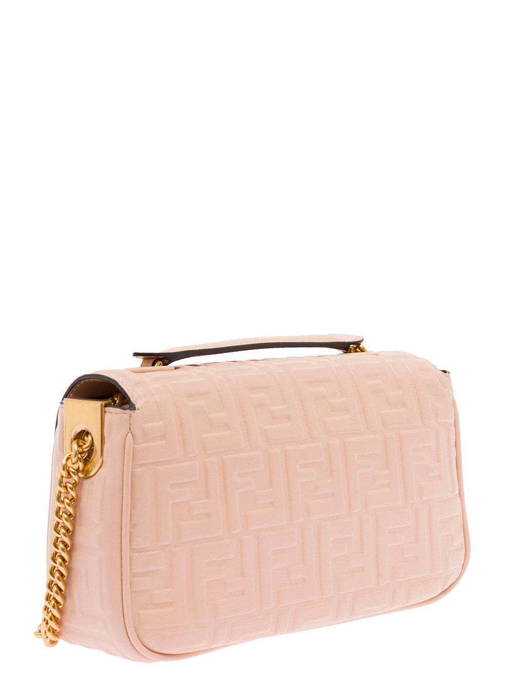 Baguette Chain Pink Leather Fendi Woman Crossbody Bag Lamb