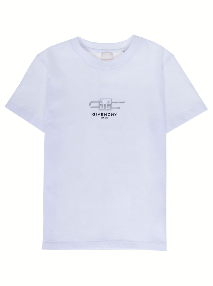 Givenchy Boy Cotton And White T-Shirt With Logo Print Tshirts Polo Shirts