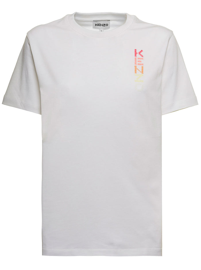 Kenzo Womans White Cotton T-Shirt With Logo Print Tshirts And Polo Shirts