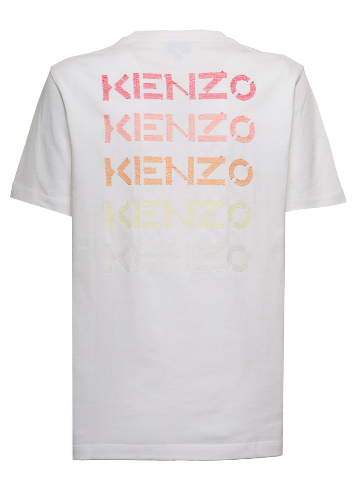 Kenzo Womans White Cotton T-Shirt With Logo Print Tshirts And Polo Shirts