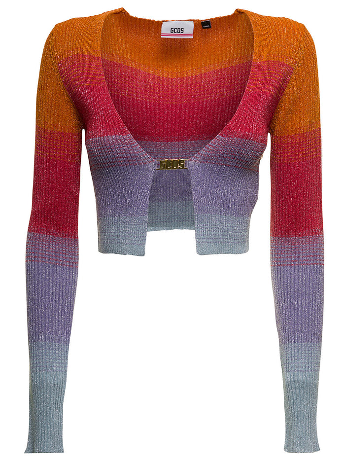 Gcds Woman Cropped Lurex Degrade Cardigan Jersey