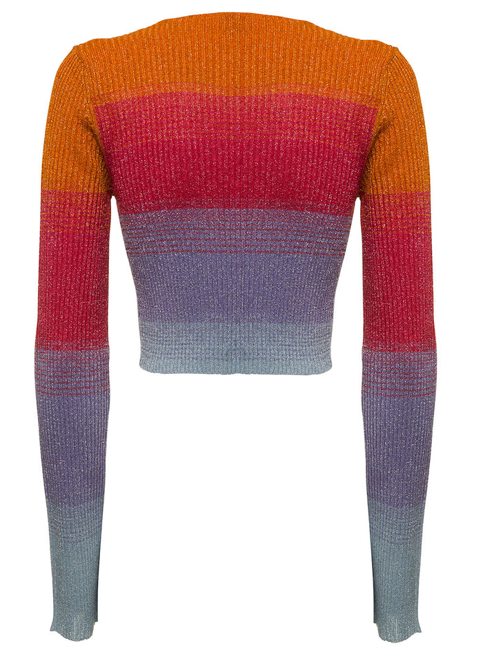 Gcds Woman Cropped Lurex Degrade Cardigan Jersey