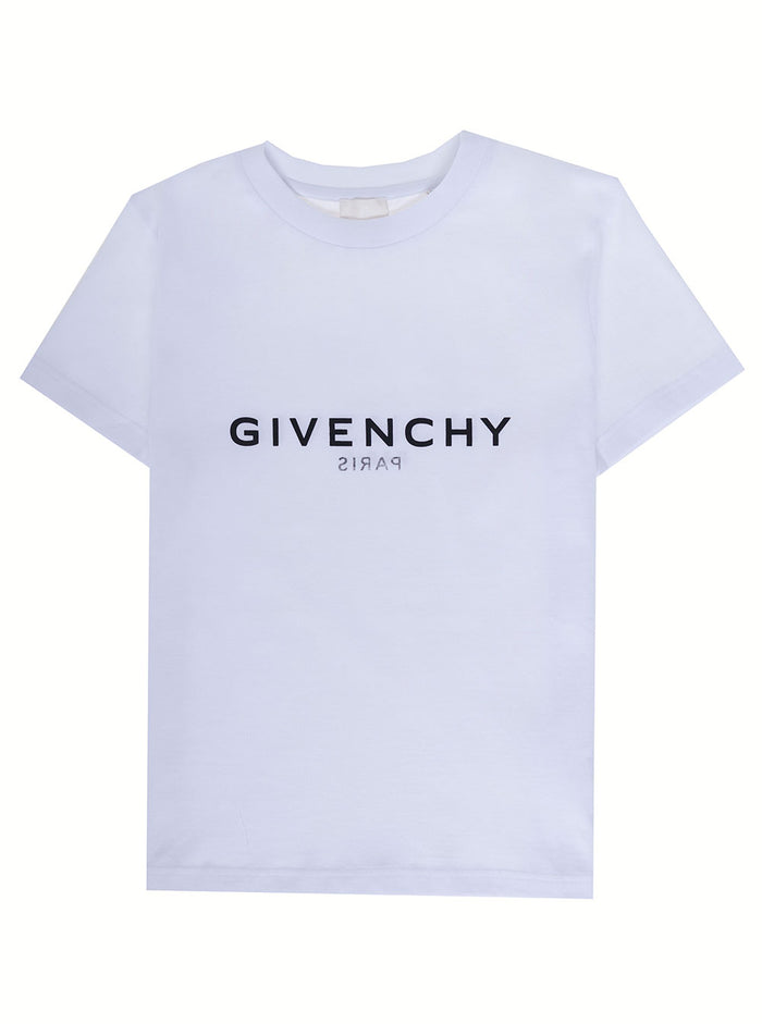 Givenchy Boy Cotton And White T-Shirt With Logo Tshirts Polo Shirts