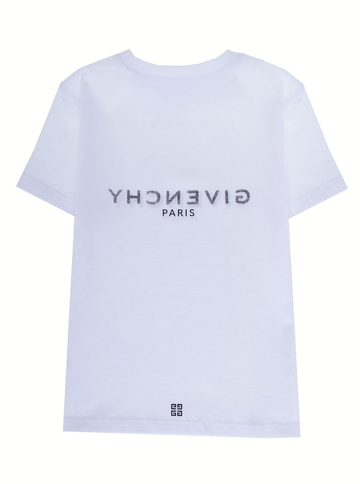 Givenchy Boy Cotton And White T-Shirt With Logo Tshirts Polo Shirts