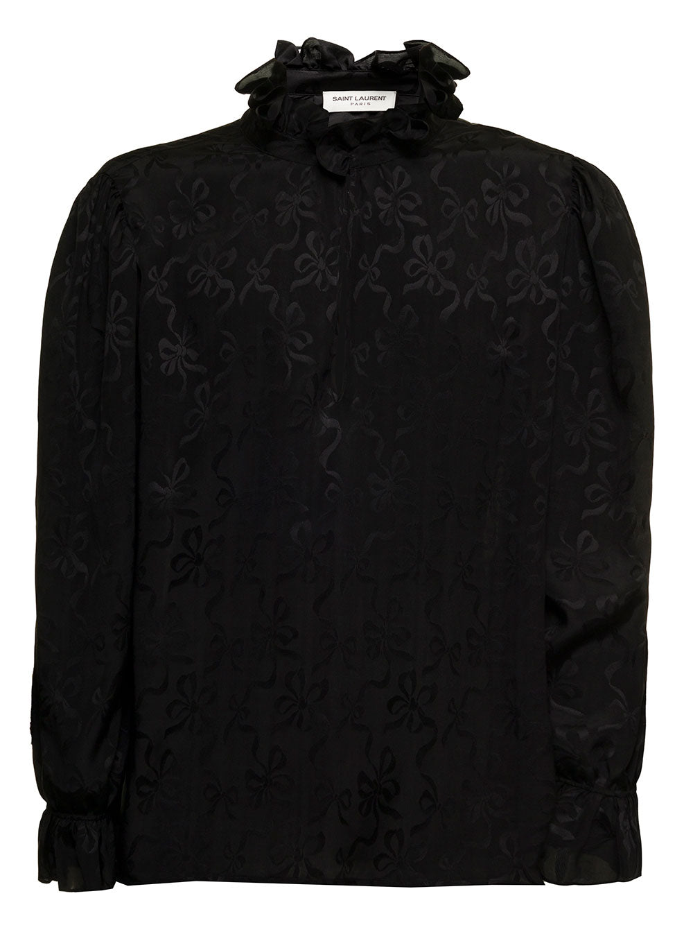 Saint Laurent Woman Black Printed Silk Shirt And Blouses