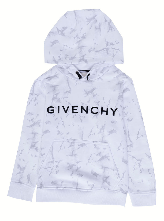 Givenchy Boy Cotton White Hoodie With Allover Print And Logo Sweatshirts