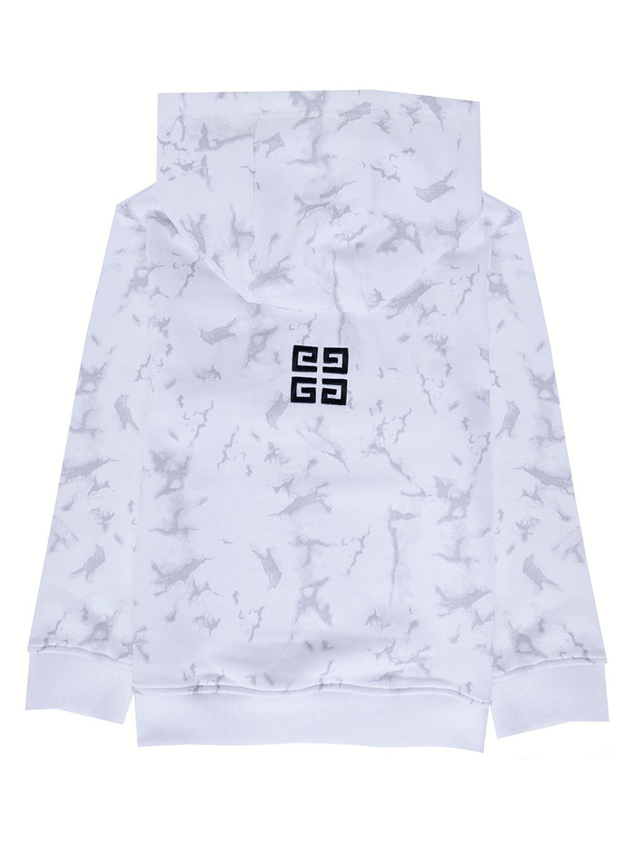 Givenchy Boy Cotton White Hoodie With Allover Print And Logo Sweatshirts