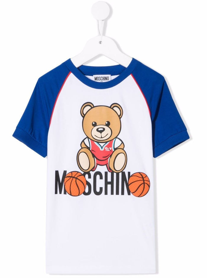Moschino Boy Jersey T-Shirt With Teddy Bear Logo Cotton Elastane Tshirts And Polo Shirts