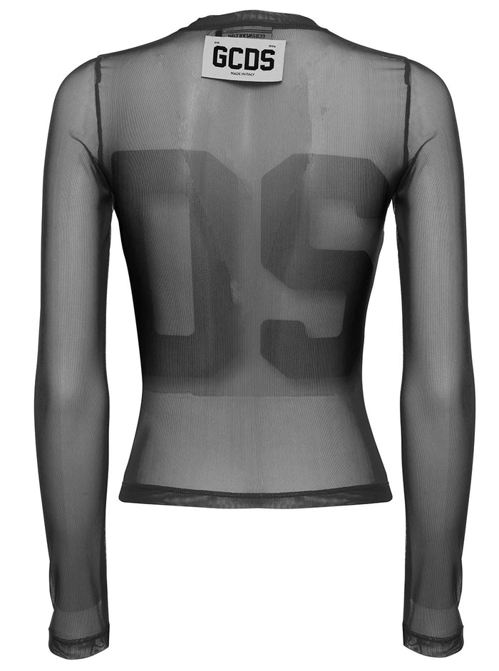 Transparent Long Sleeve T-Shirt With Gcds Woman Logo Black Polyester Jersey