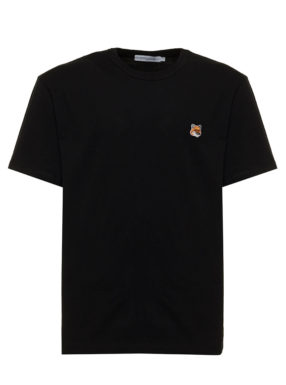 Maison Kitsune Mens Black Cotton T-Shirt With Logo Patch Tshirts And Polo Shirts