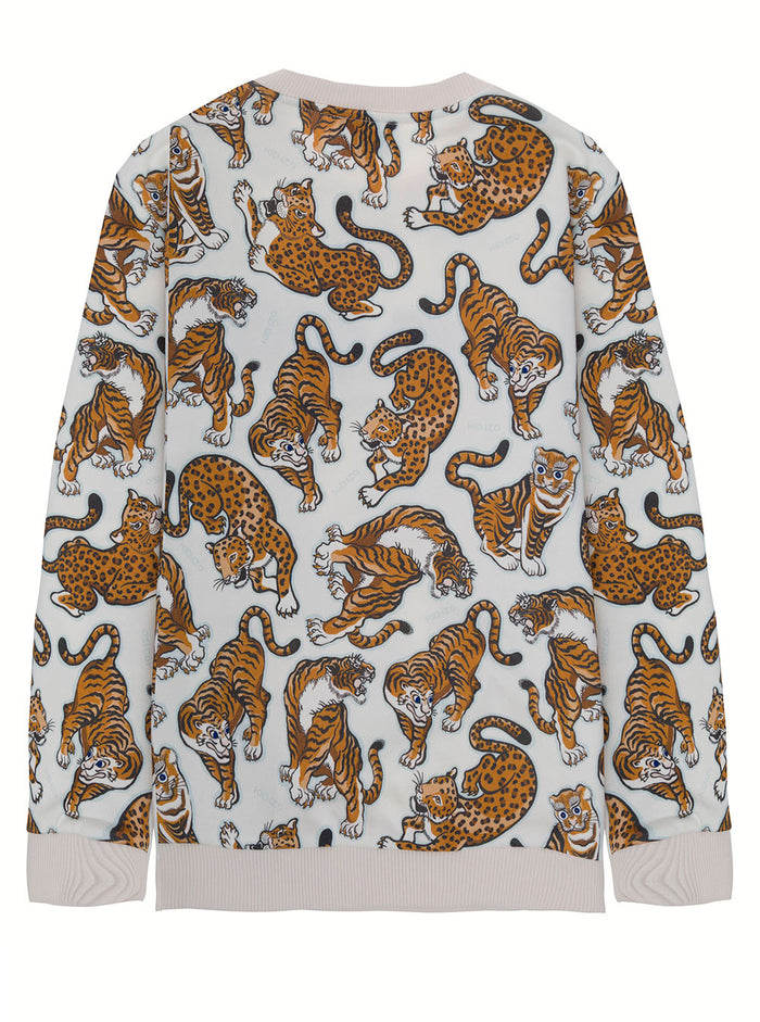 Kenzo Boy Cotton White Sweatshirt With Tigers Print Sweatshirts
