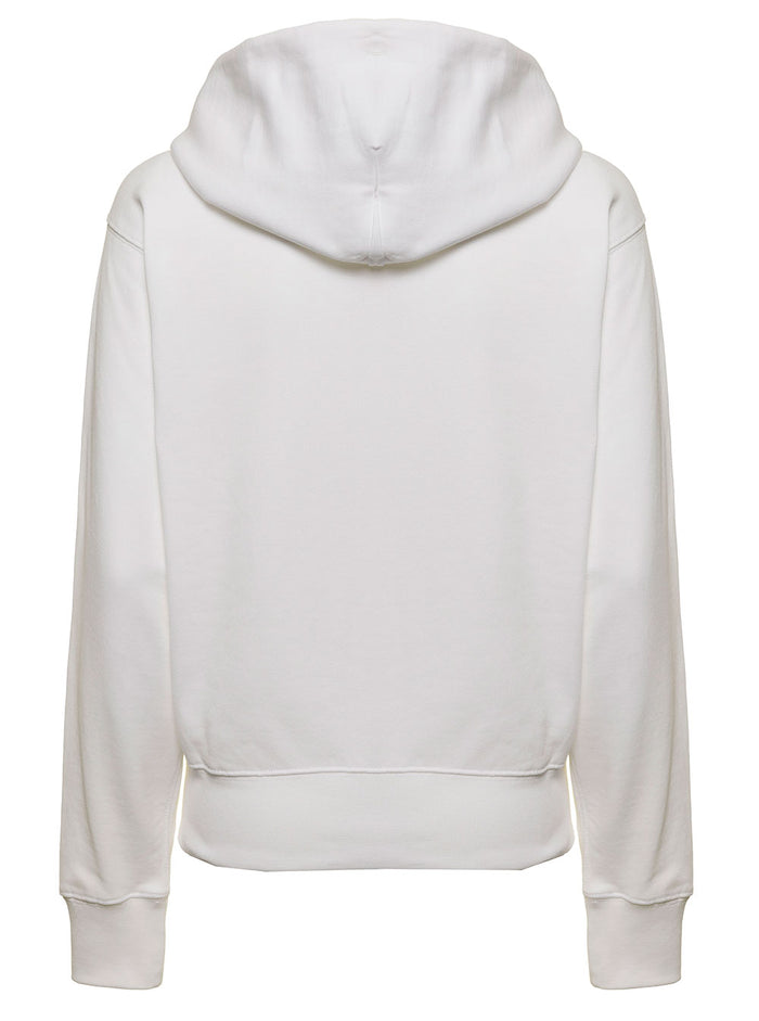 Kenzo Womans White Cotton Hoodie With Tiger Logo Sweatshirts