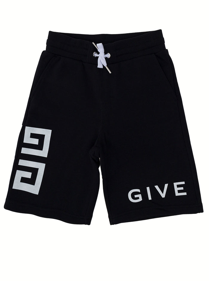 Givenchy Boy Blend Cotton Bermuda With Logo Black Shorts And