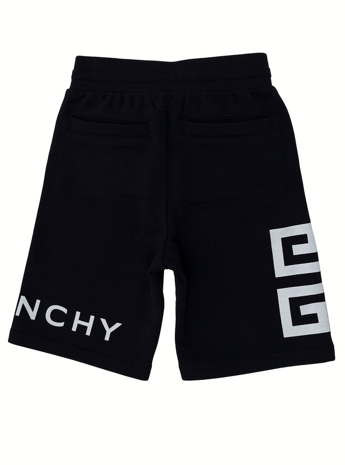 Givenchy Boy Blend Cotton Bermuda With Logo Black Shorts And