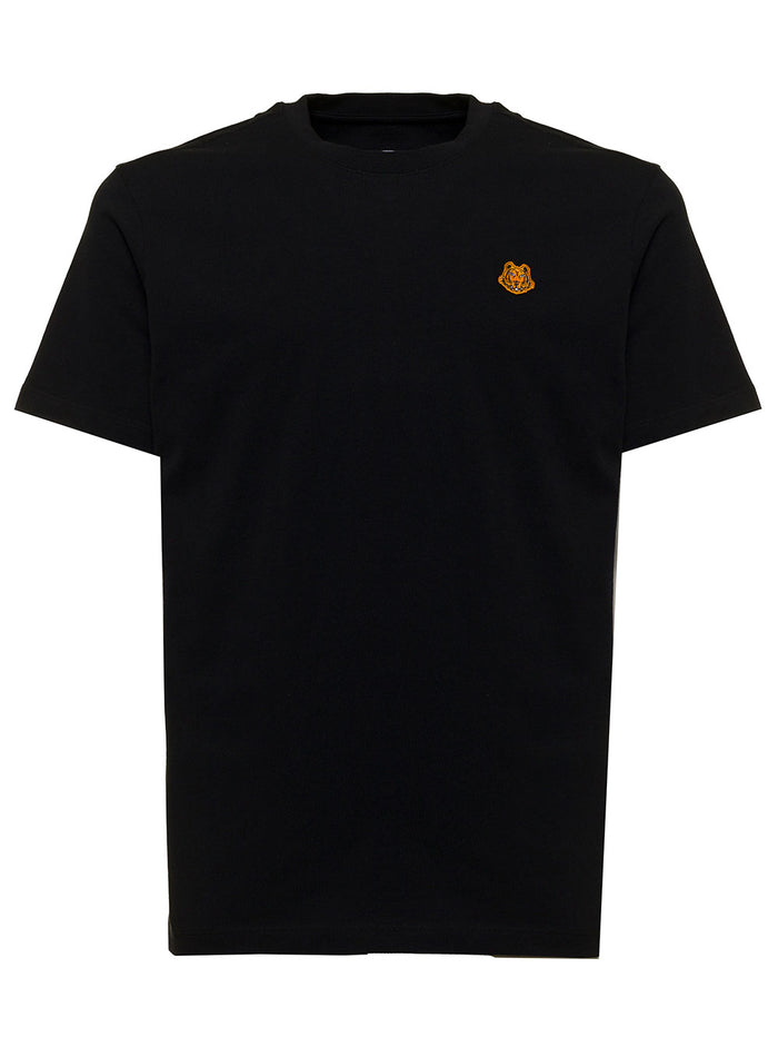 Kenzo Mans Black Cotton T-Shirt With Patch Tiger Tshirts And Polo Shirts