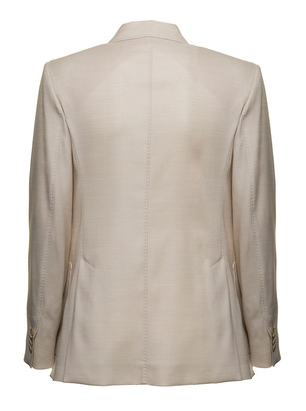 Max Mara Womans Beige Wool Blend Double-Breasted Blazer Virgin Silk Elastane Blazers
