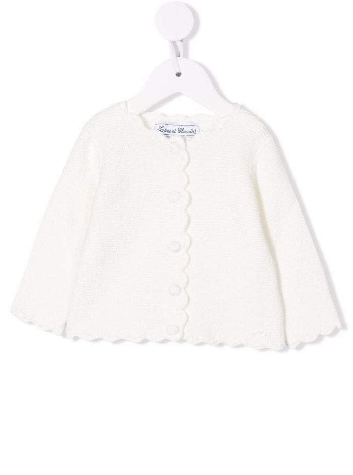 Tartine Et Chocolat Girls White Cotton Tweed Cardigan Beige Jersey