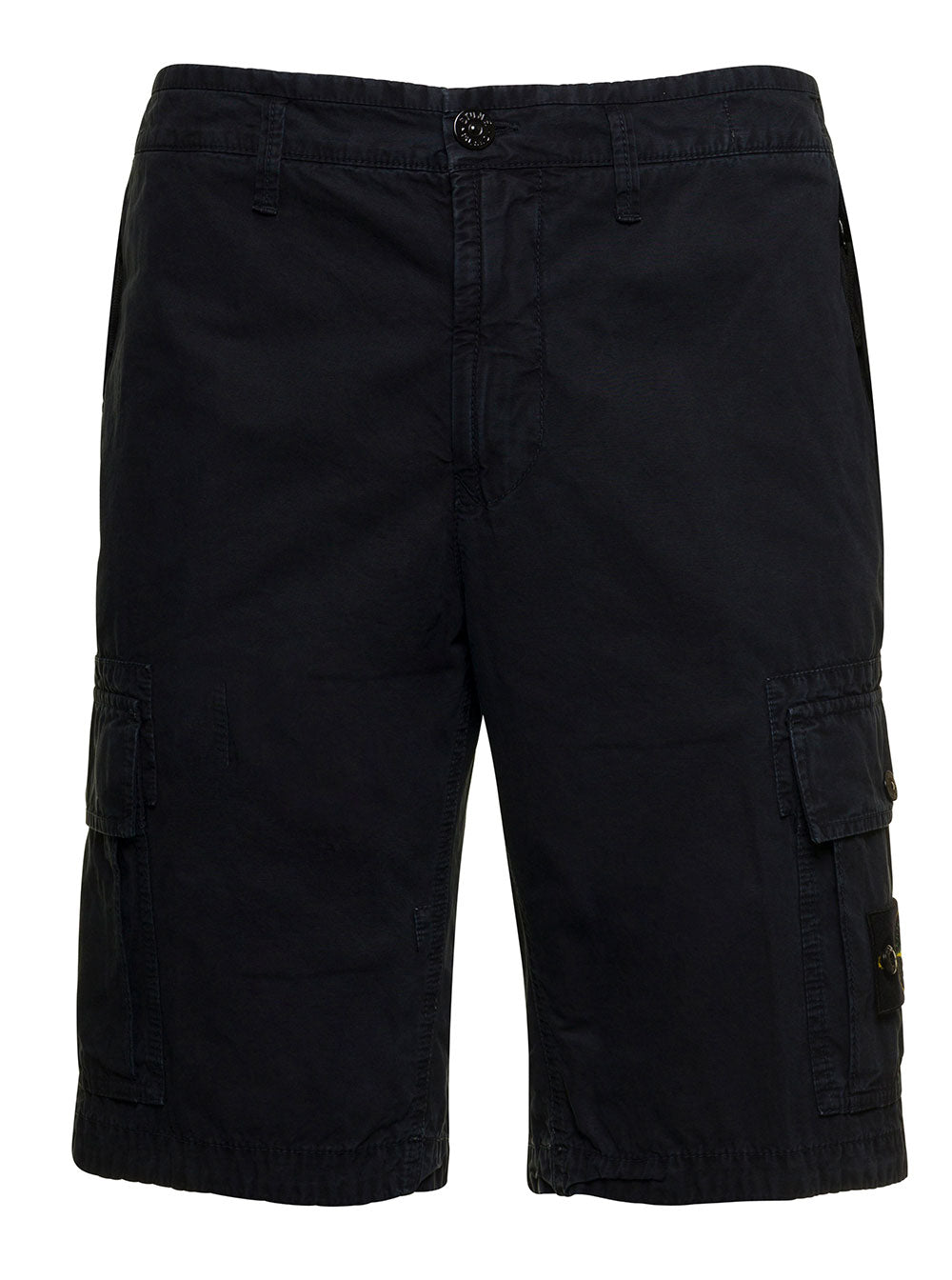Stone Island Mans Black Cotton Bermuda Shorts With Logo Blu And