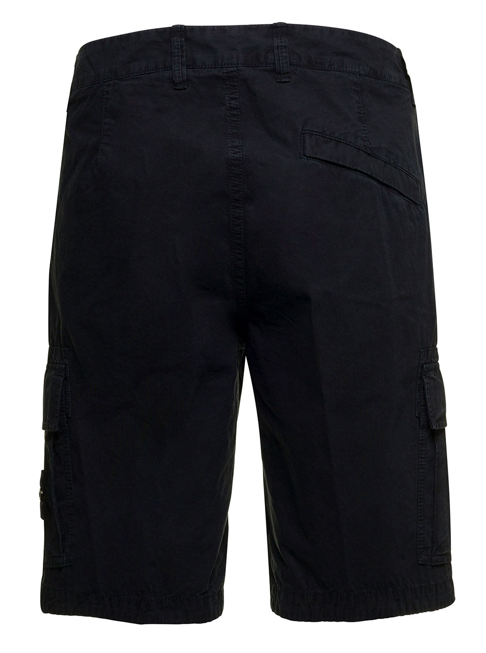 Stone Island Mans Black Cotton Bermuda Shorts With Logo Blu And