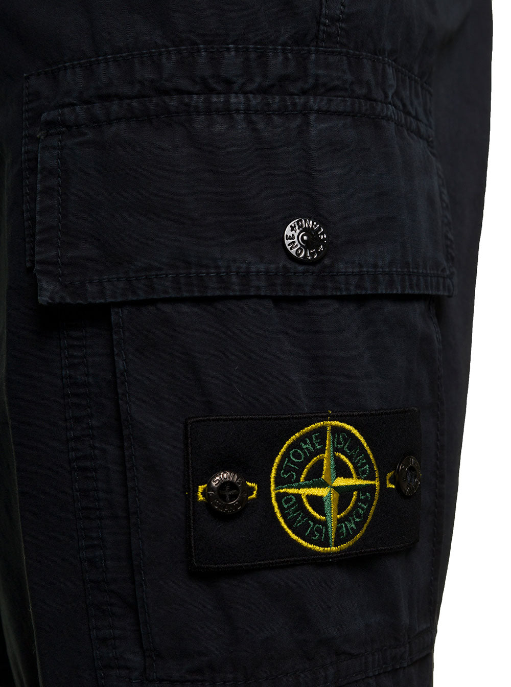 Stone Island Mans Black Cotton Bermuda Shorts With Logo Blu And