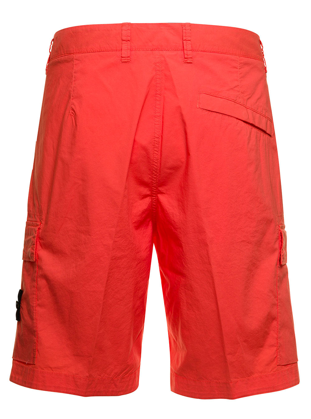 Stone Island Mans Orange Cotton Bermuda Shorts With Logo Elastane And