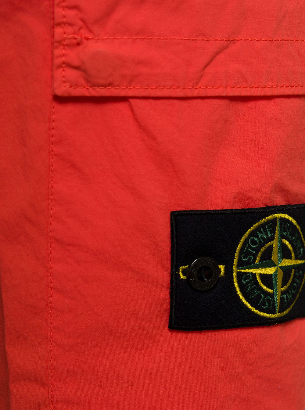 Stone Island Mans Orange Cotton Bermuda Shorts With Logo Elastane And