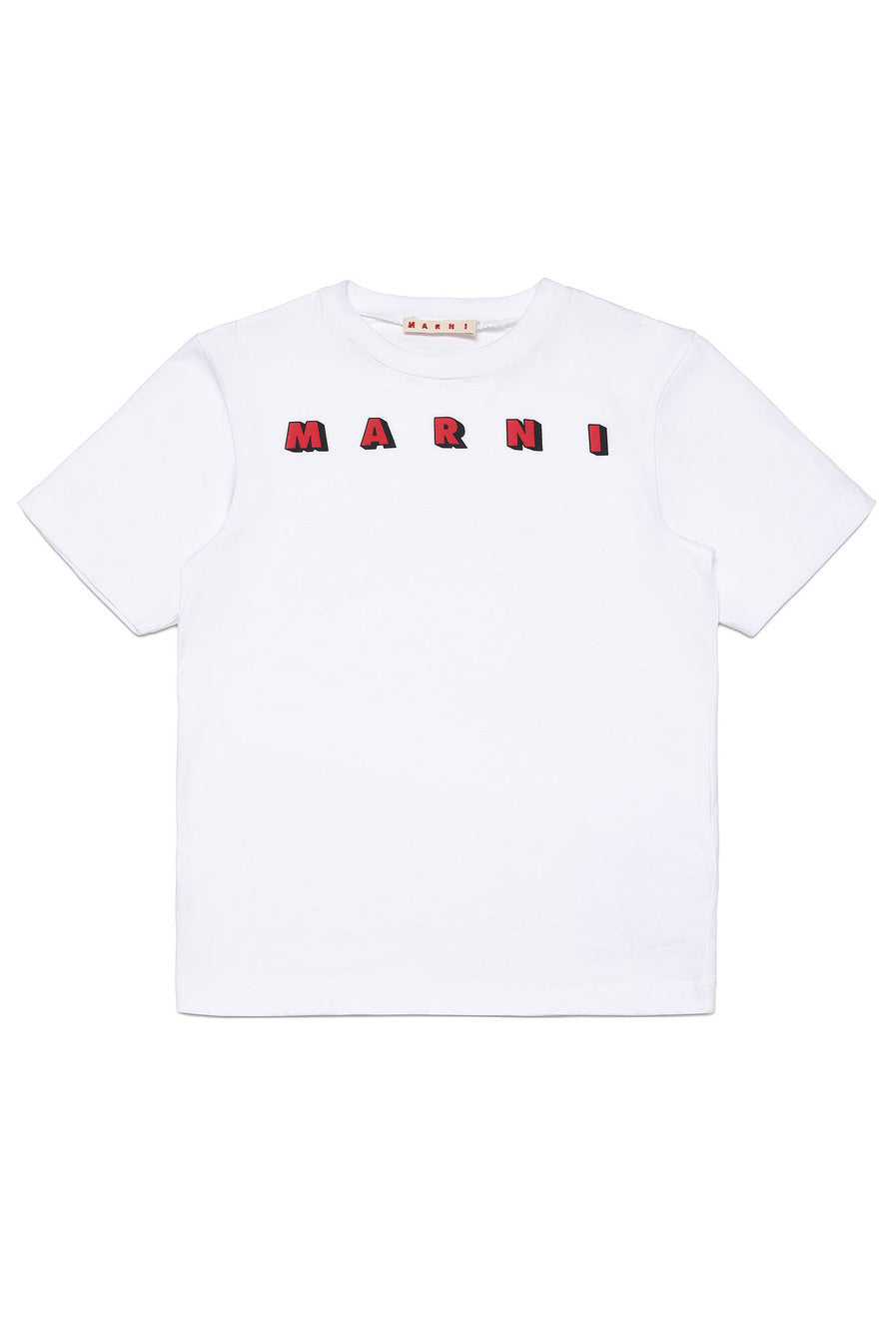 Marni Kids Boys White Cotton T-Shirt With Logo Print Tshirts And Polo Shirts