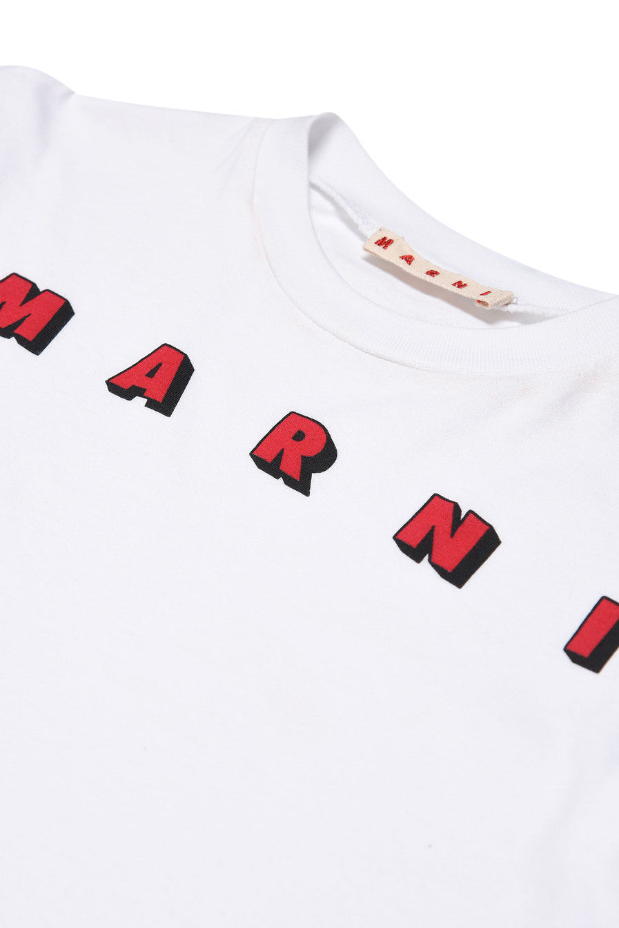 Marni Kids Boys White Cotton T-Shirt With Logo Print Tshirts And Polo Shirts