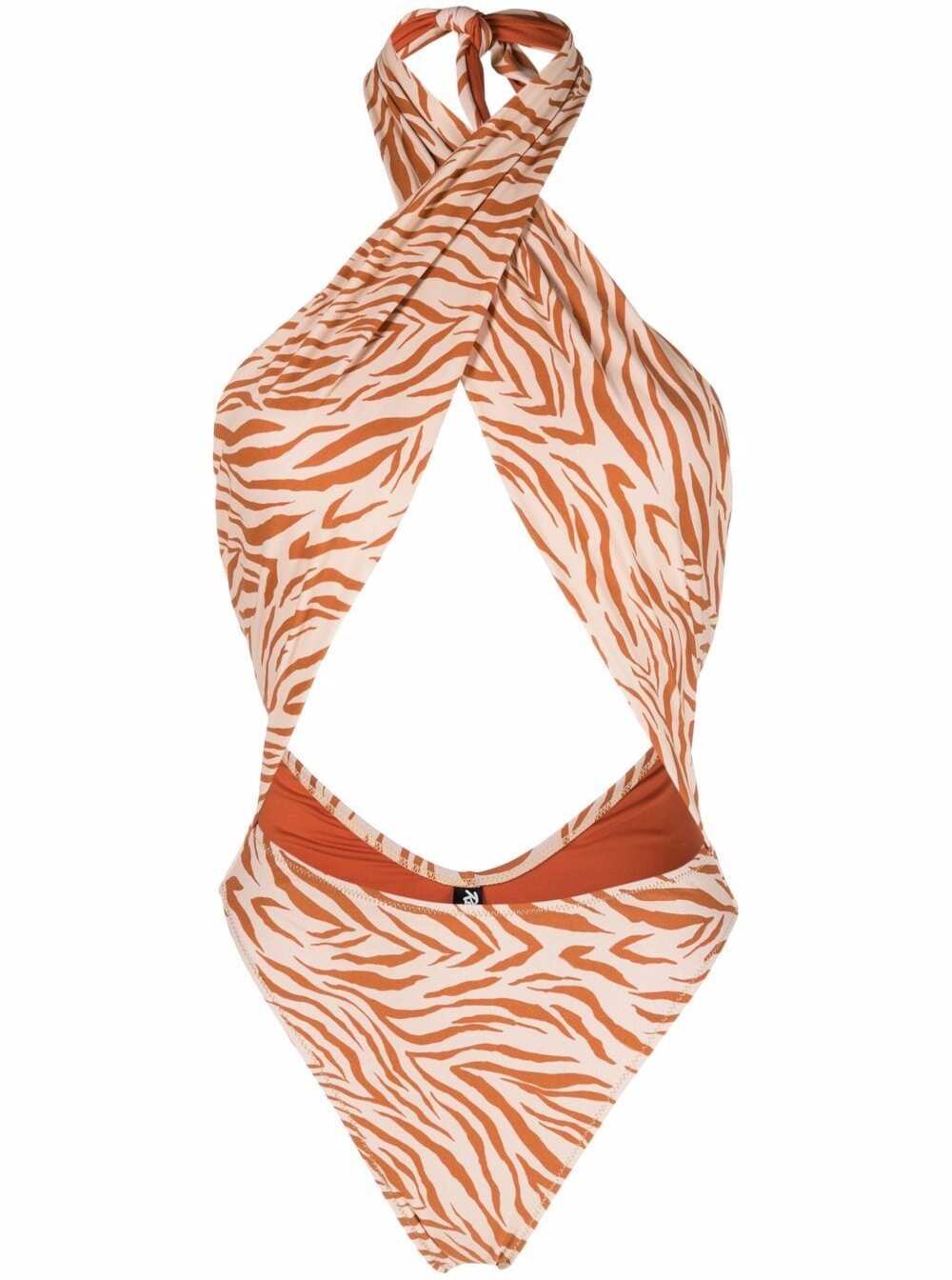 Reina Olga Woman Nylon Recycled Beige Animalier Print Swimsuit Polyamide Elastane Beachwear