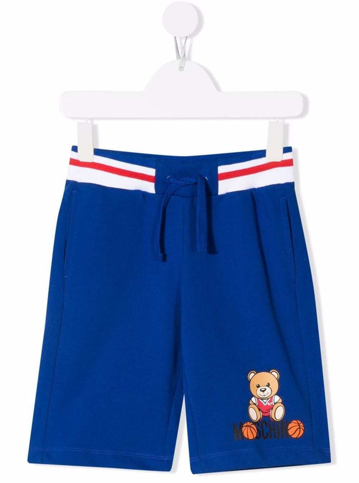 Moschino Boy Blue Jersey Shorts With Logo Blu Cotton And Bermuda