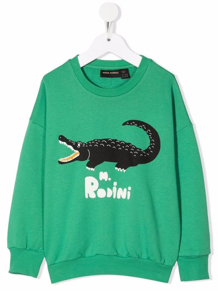 Mini Rodini Kids Boys Green Crocodile Organic Cotton Sweatshirt Sweatshirts