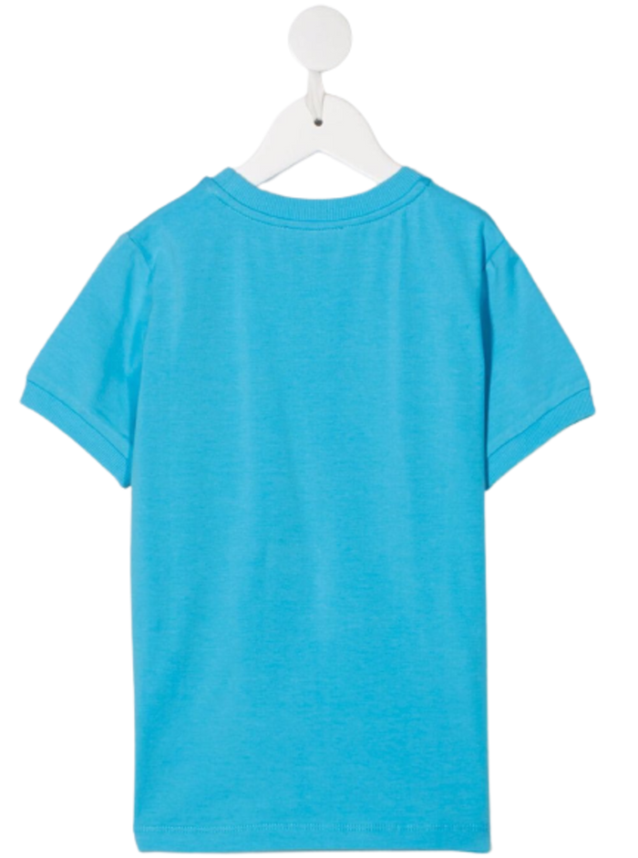 Light Blue Cotton T-Shirt With Moschino Kids Girls Logo Print Elastane Tshirts And Polo Shirts
