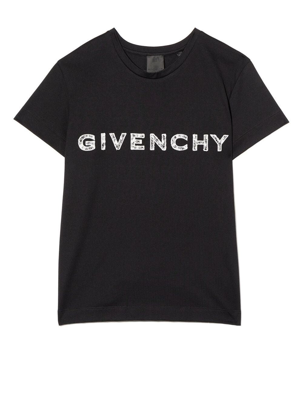 Givenchy Girls Black Cotton T-Shirt With Logo Tshirts And Polo Shirts