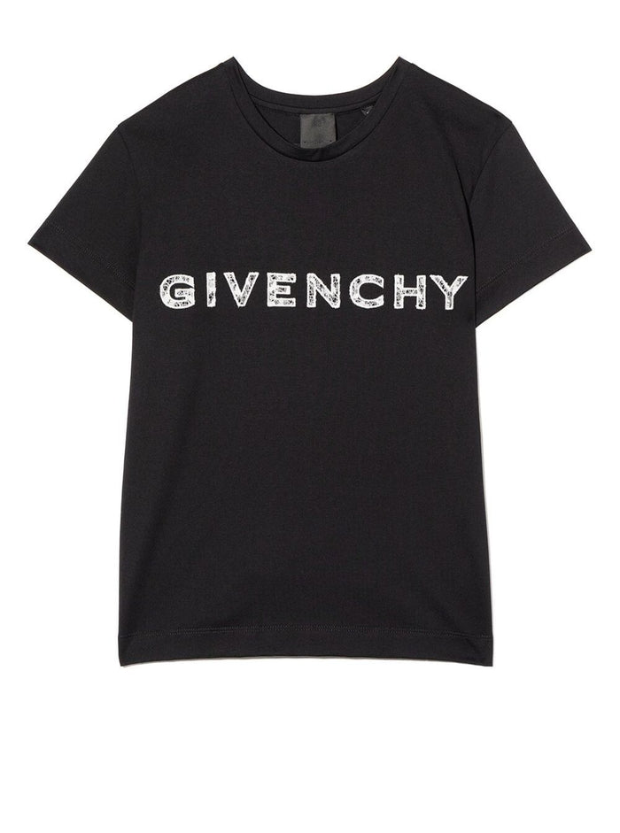 Givenchy Girls Black Cotton T-Shirt With Logo Tshirts And Polo Shirts