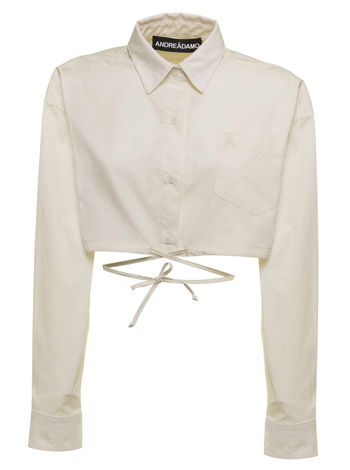 Andrea Adamo Woman Cropped Ivory Colored Cotton Shirt White And Blouses