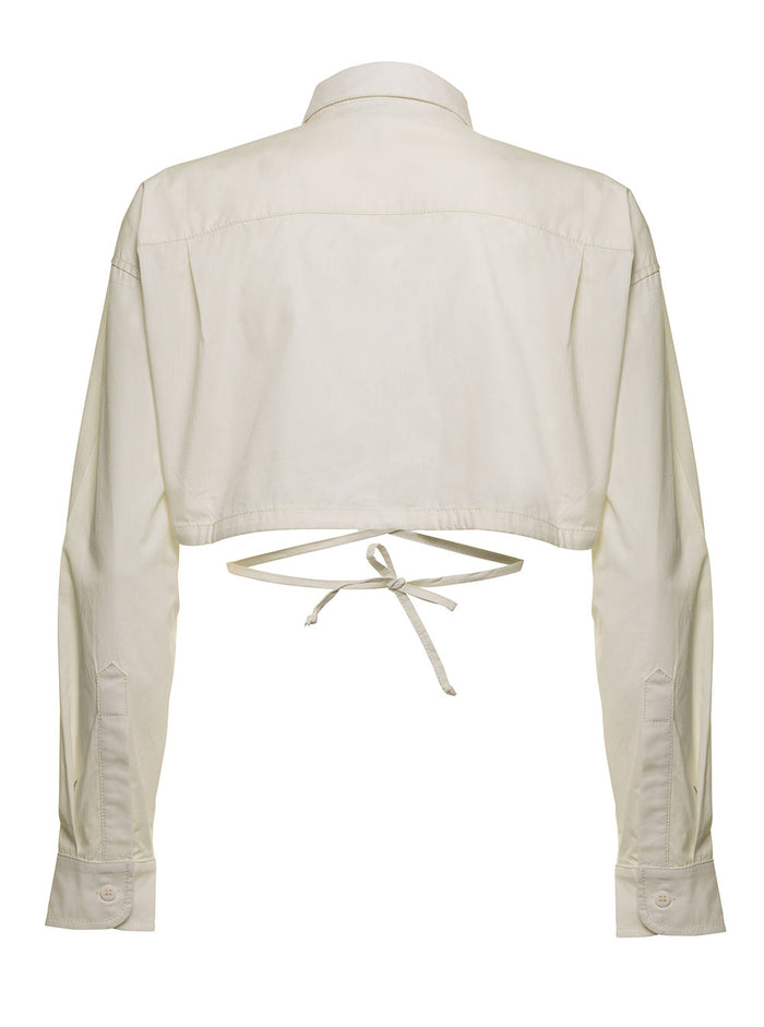 Andrea Adamo Woman Cropped Ivory Colored Cotton Shirt White And Blouses
