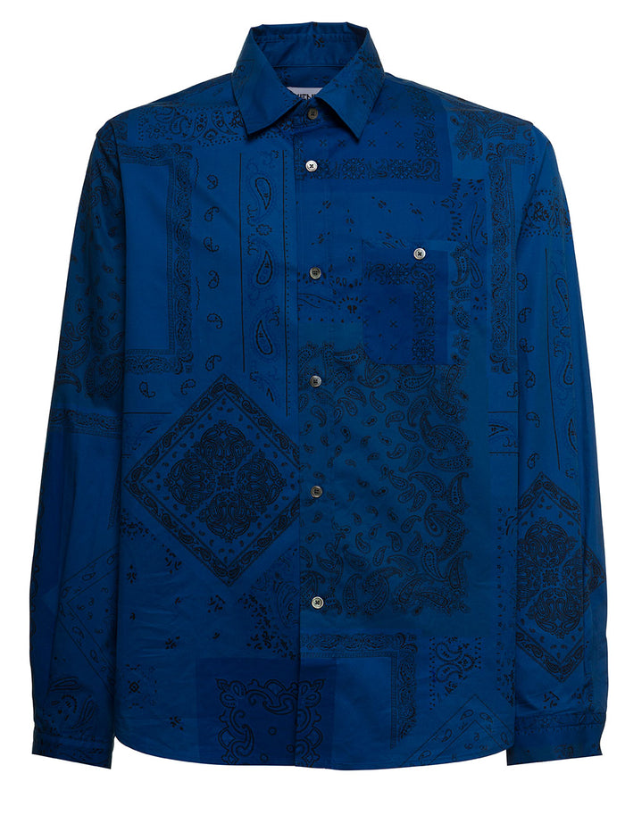 Kenzo Blue Cotton Bandana Printed Masns Shirts Blu And Blouses