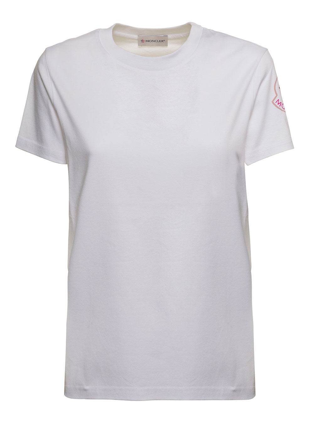 Moncler Woman White Cotton T-Shirt With Logo Print Tshirts And Polo Shirts
