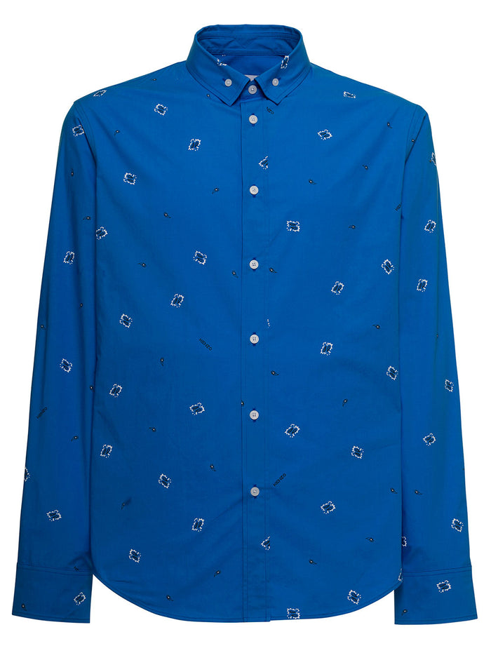 Kenzo Man Light Blue Cotton Shirt Blu And Blouses